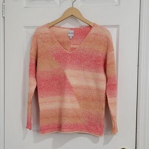 Nic+Zoe Women's V-Neck Gradient Pink Peach Sweater